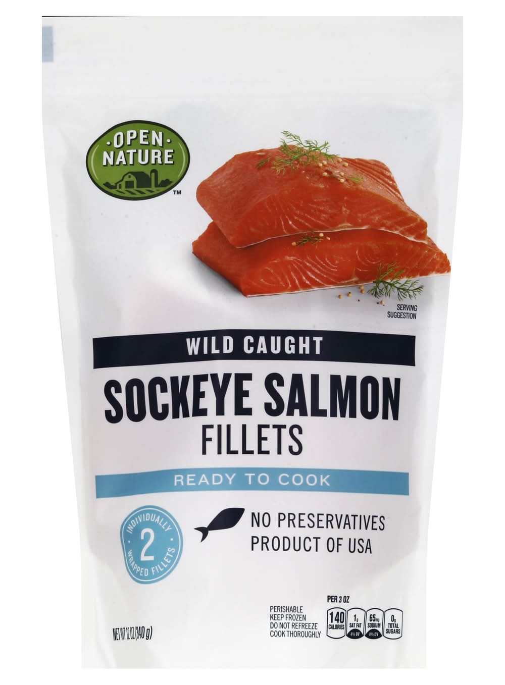 Open Nature Wild Caught Sockeye Salmon Fillets (12 oz, 2 ct)