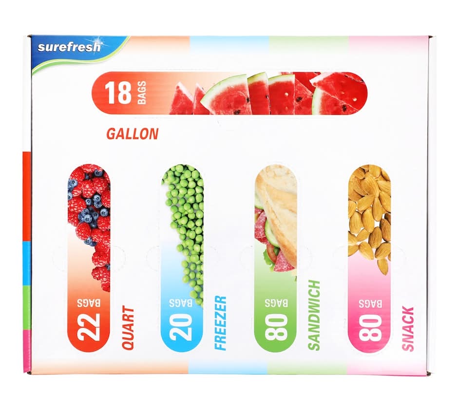 Sure Fresh Double Zipper Bags Variety Pack, Assorted Sizes, 220-pc Pack.