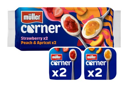 Müller Strawberry-Peach & Apricot, Corner Deliciously Creamy Yogurt (4 x 136g)
