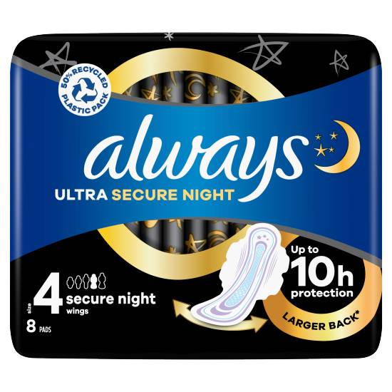 Always Ultra Secure Night Sanitary Pads With Wings (8 pack)