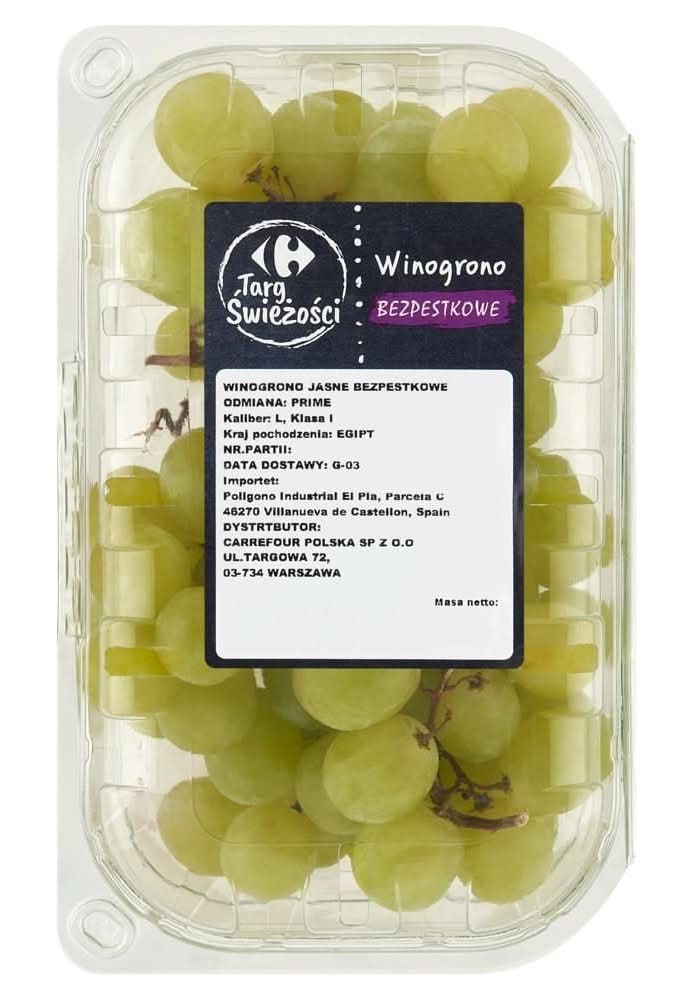 Carrefour Targ Świeżości Winogrono jasne bezpestkowe 500 g