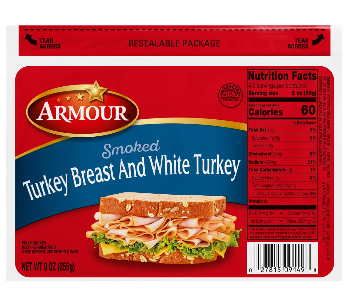 Armour Turkey Breast & White Turkey, Smoked (9 oz)
