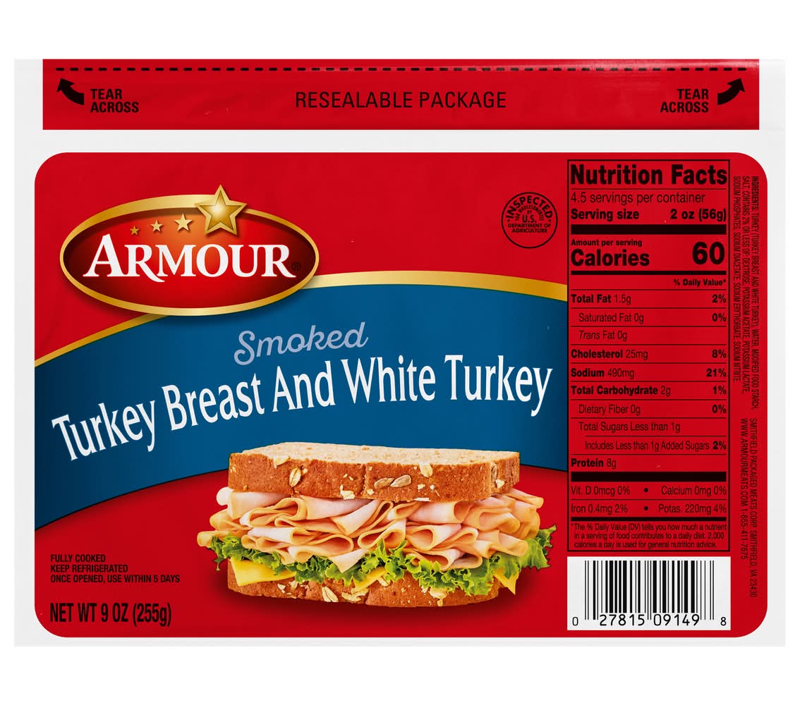 Armour Turkey Breast & White Turkey, Smoked (9 oz)