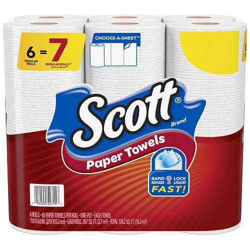 Scott Paper Towels, Choose-A-Sheet, Regular Rolls - 65.0 ea x 6 pack