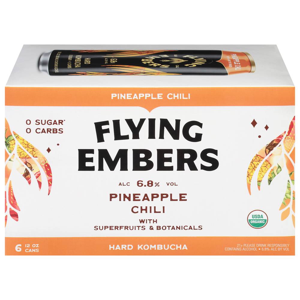 Flying Embers Pineapple Chili Hard Kombucha (6 x 12 oz)