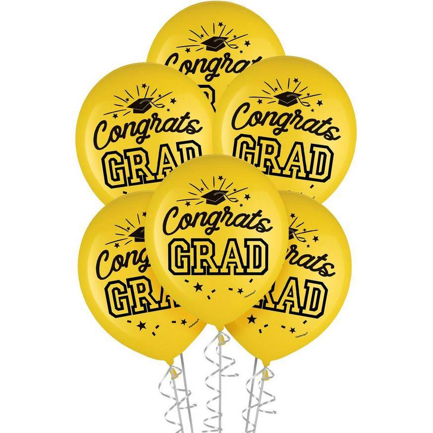 Uninflated 15ct, 12in, Yellow Congrats Grad Latex Balloons