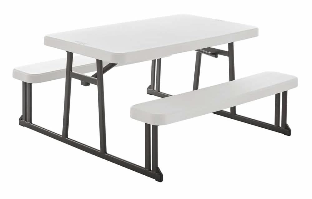 Hdx 1-Piece Rectangle Plastic Top Almond/Bronze Folding Kids Picnic Table Seats 4