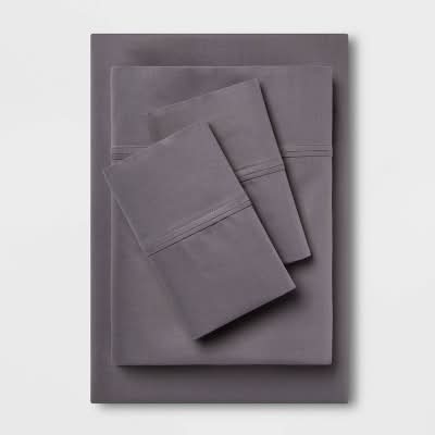 Threshold Solid Performance 400 Thread Count Bed Sheet Set, Queen, Dark Gray (4 ct)
