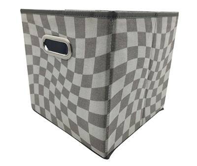 10" Gray Wavy Checkered Fabric Bin