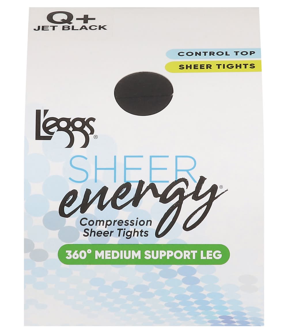 L'eggs Sheer Energy 360 Degrees Support Leg Compression Tights, Medium, Jet Black
