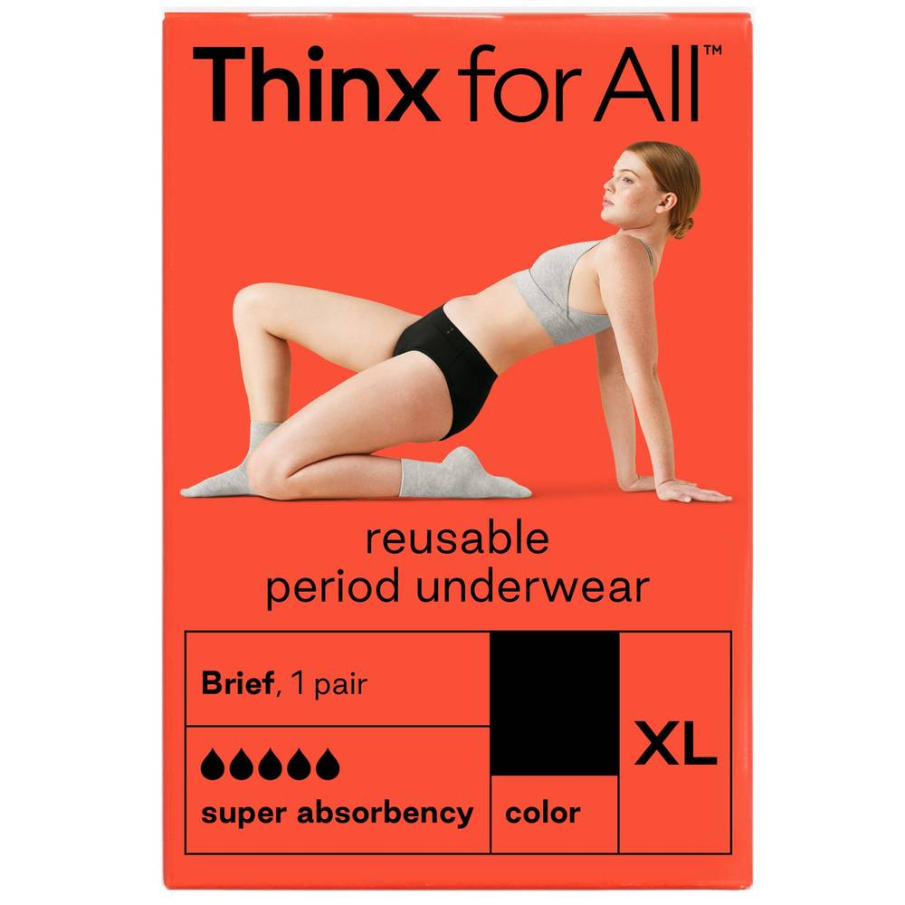Thinx for All Women's Super Absorbency Cotton Brief Period Underwear, Size XL, Black
