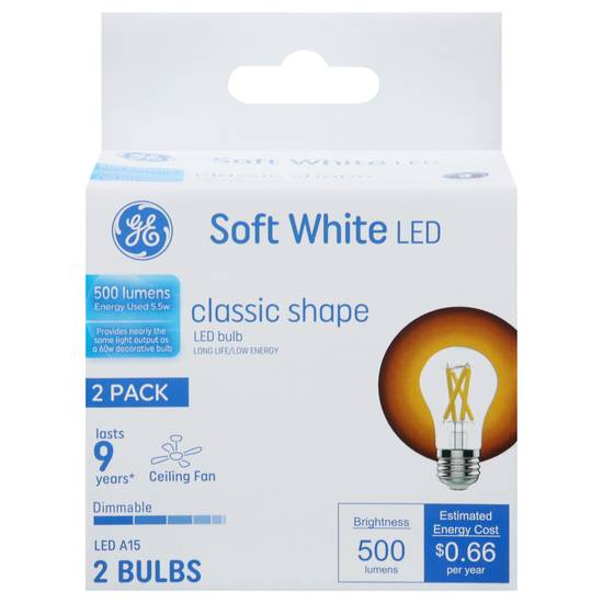 General Electric Classic Shape Soft White Led Light Bulbs (2 ct)