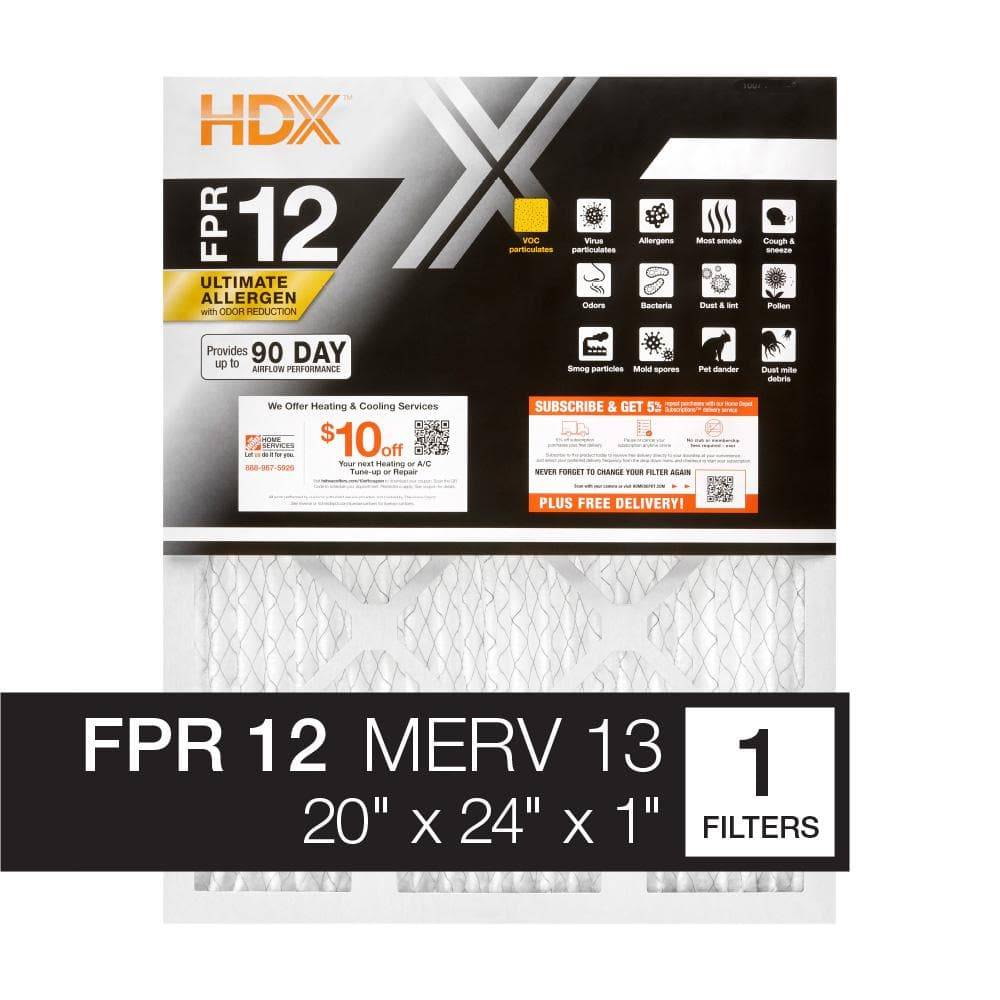 Hdx 20 In. X 24 In. X 1 In. Ultimate Allergen Pleated Air Filter Fpr 12, Merv 13