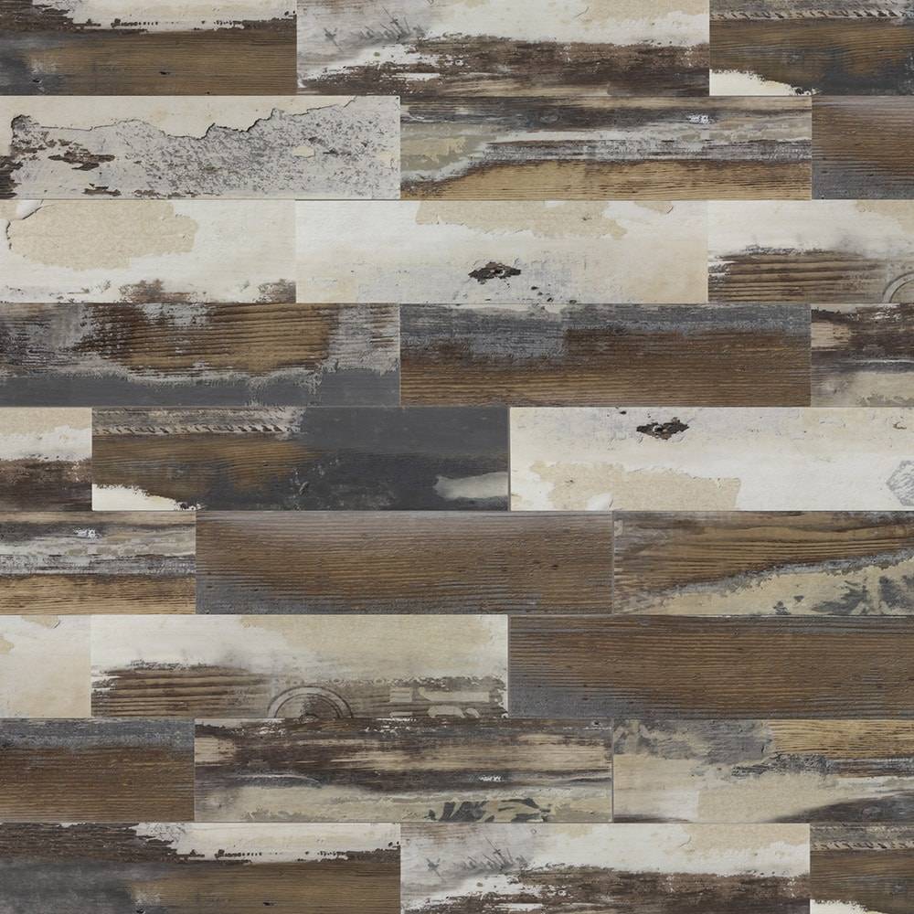 Peel&Stick Mosaics French Woods Beige and Brown 12-in x 15-in Matte PVC Random Wood Look Peel and Stick Wall Tile (0.968-sq. ft/ Piece) | LWPS191018