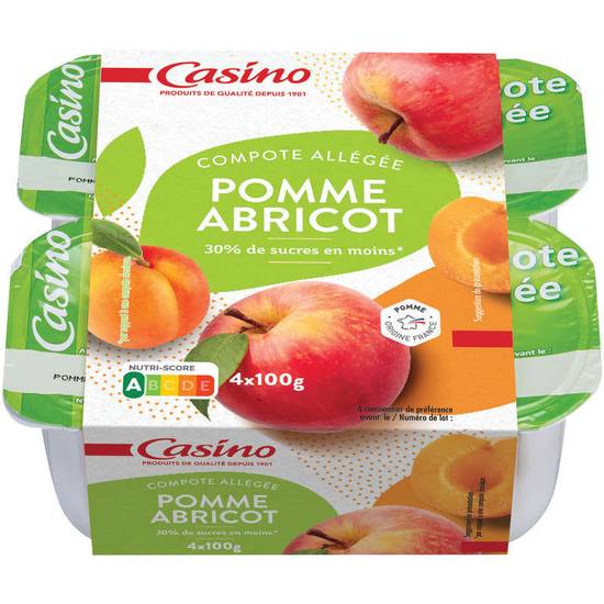 Compote pomme abricot allégée 4x100g CASINO