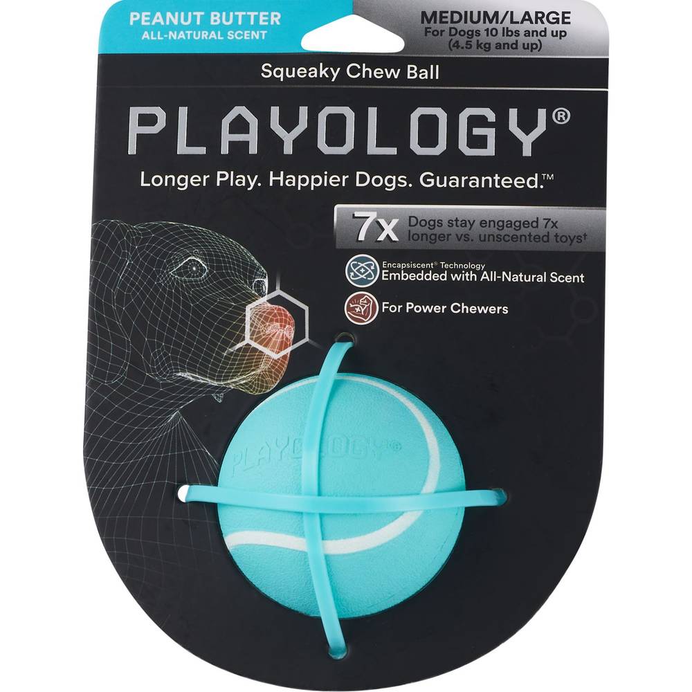 Playology Squeaky Chew Ball, Peanut Butter Scent, Medium/Large