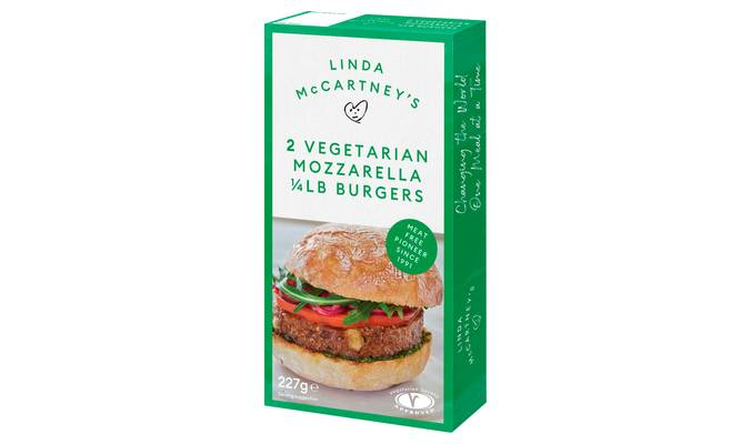 Linda McCartney's 2 Vegetarian Mozzarella 1/4 lb Burgers 227g