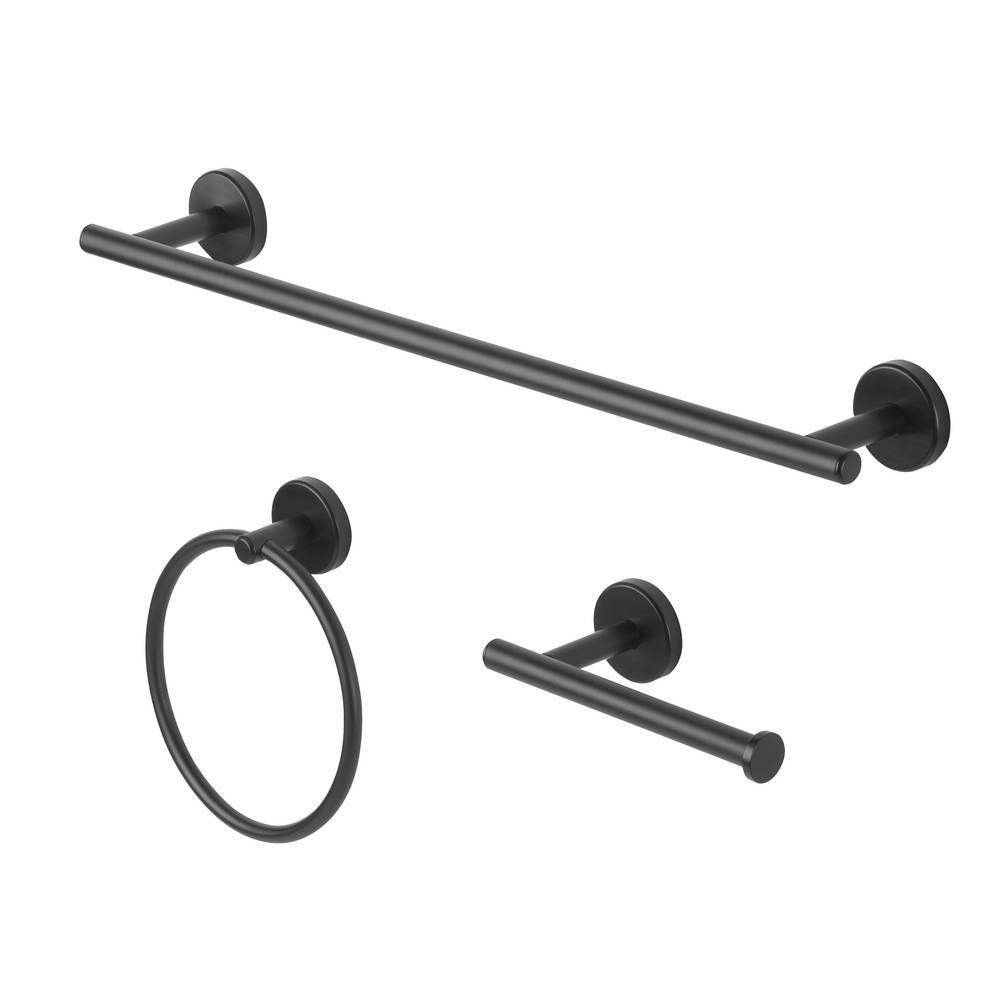 allen + roth 3-Piece Harlow Matte Black Decorative Bathroom Hardware Set with Towel Bar,Toilet Paper Holder and Towel Ring | 167-HAR3KT-ARMB