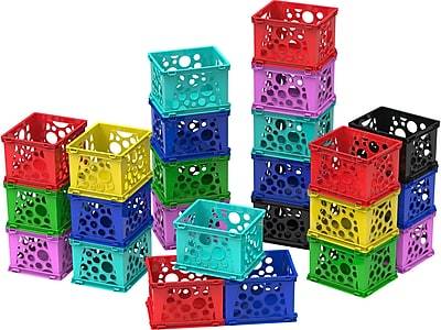 Storex Mini Storage Crates, Plastic, Assorted Colors, 24/Pack (61474U24C)