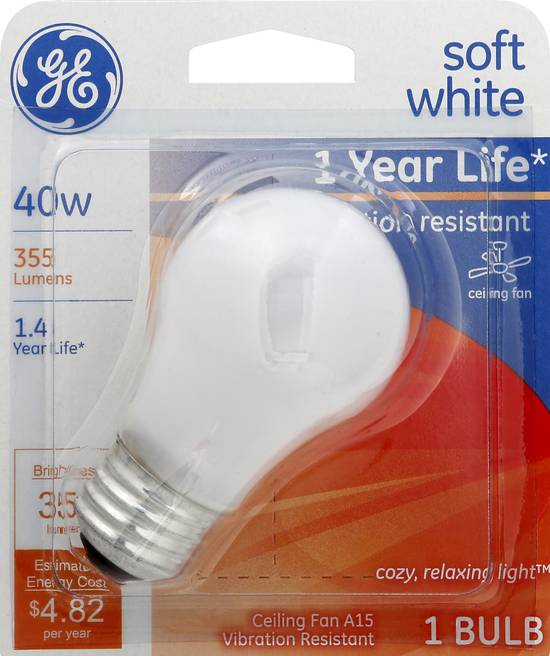 Ge 40W Soft White Ceiling Fan Light Bulb