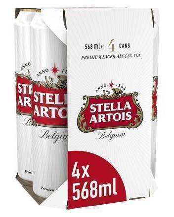 Stella Artois Belgium Premium Lager Beer Cans 4 x 568ml