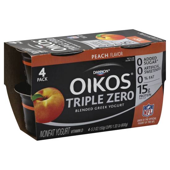Oikos Triple Zero Peach Blended Greek Yogurt (4 ct)