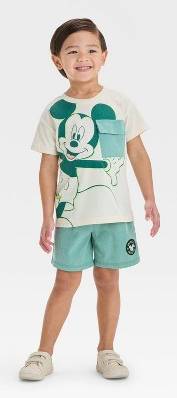 Disney Toddler Boys Mickey Mouse Pocket T-Shirt & Brushed Active Shorts Set, 3T, Green (2 ct)