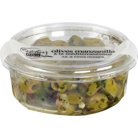 Olives vertes manzanilla à la méditerranéenne BLINI - la barquette de 150g
