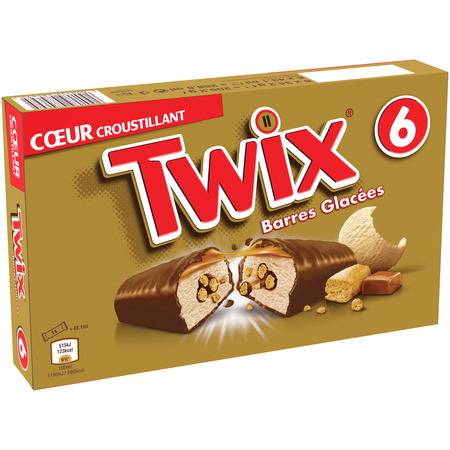 Glaces barres glacées biscuit enrobées de chocolat et caramel  TWIX - les 6 barres - 205g