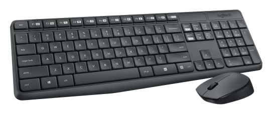 Logitech® MK235 Wireless Straight Full-Size Keyboard & Ambidextrous Optical Mouse, Black