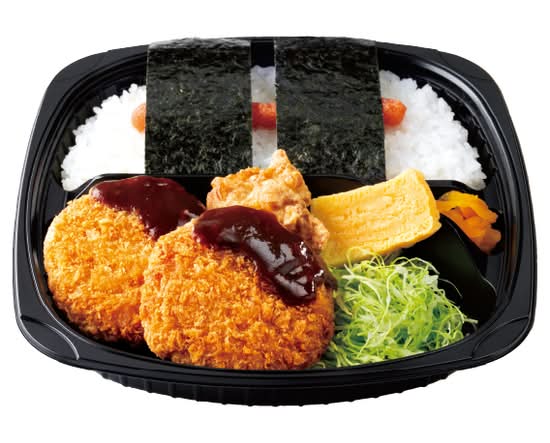 キャベ�ツメンチカツのり明太弁当 Cabbage and minced meat cutlet bento with nori and cod roe