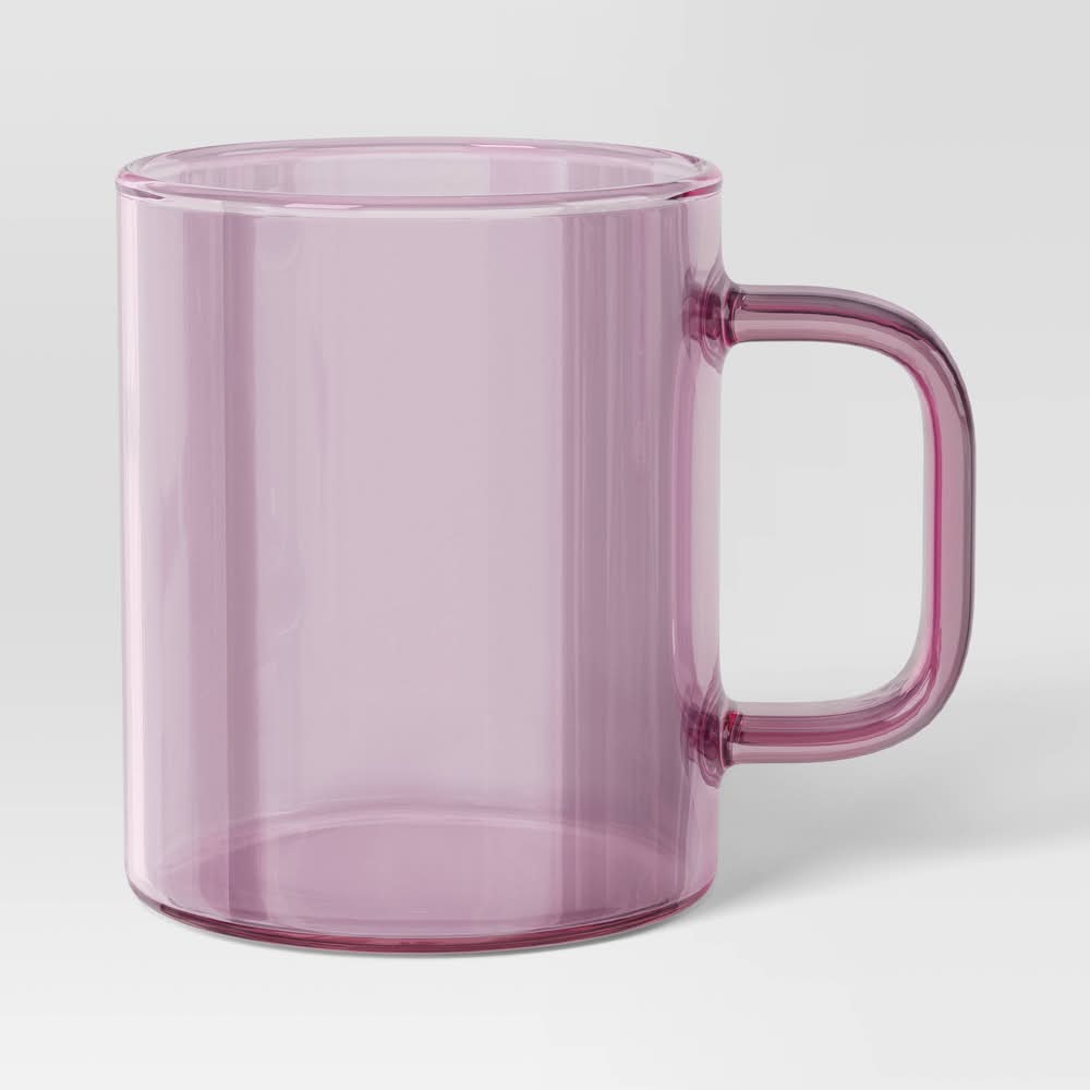 Room Essentials Borosilicate Glass Mug 14 oz, Translucent Pink