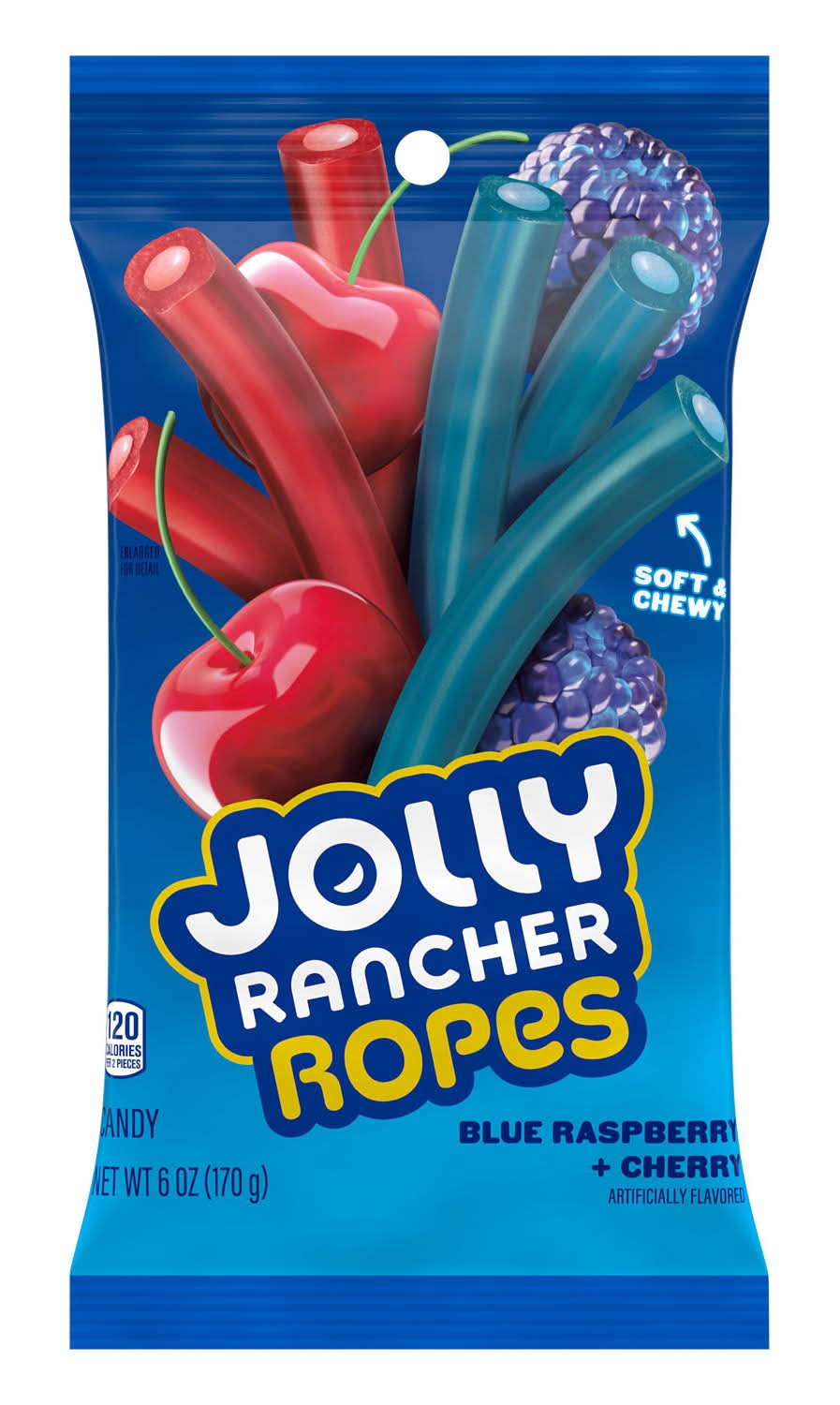 Jolly Rancher Ropes Soft & Chewy Candy, Blue Raspberry + Cherry (6 oz)
