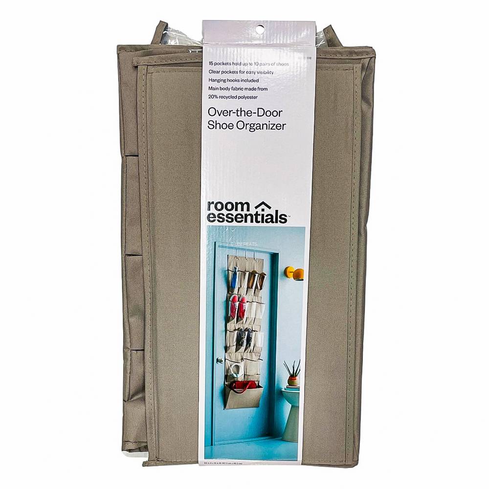 Room Essentials 15 Pocket Over the Door Hanging Shoe Organizer Gray