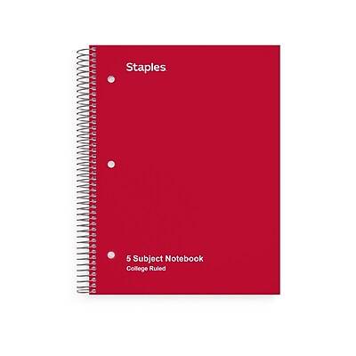 Staples® 5-Subject Subject Notebooks, 8.5 x 11, College Ruled, 200 Sheets, Assorted (10467M-CC)