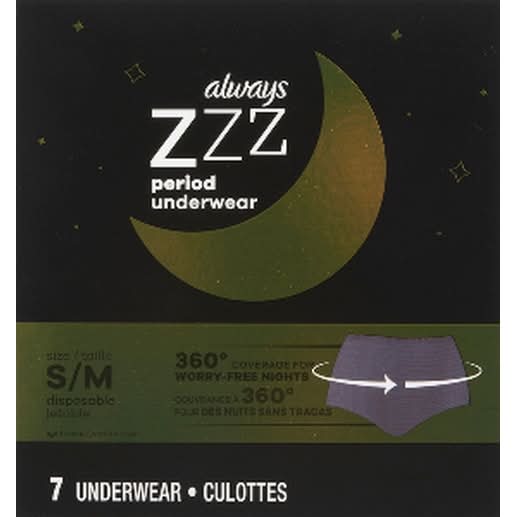 Always Zzz Overnight Period Underwear, Women, S/M (7 ct)