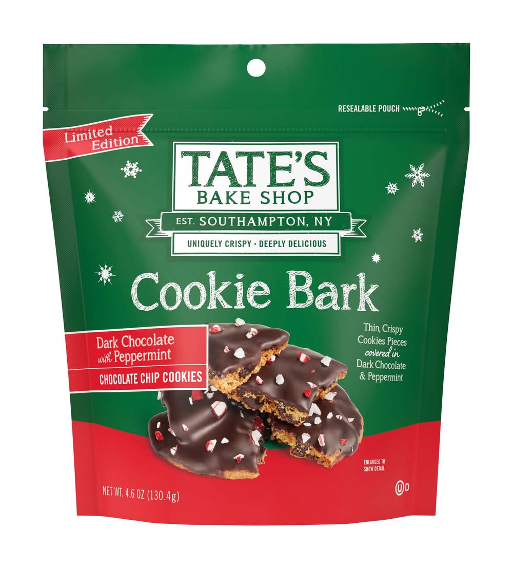 Tate's Bake Shop Holiday Cookie Bark, Chocolate Chip Cookies With Dark Chocolate and Peppermint, Limited Edition (4.6 oz)