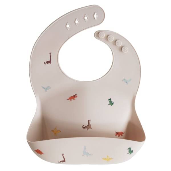 Mushie Dinosaurs Silicone Bib in Beige