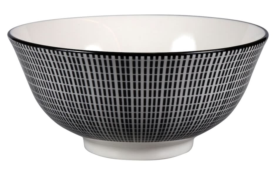 Royal Norfolk Dashed-Pattern Stoneware Bowls, 6 in, Black-White