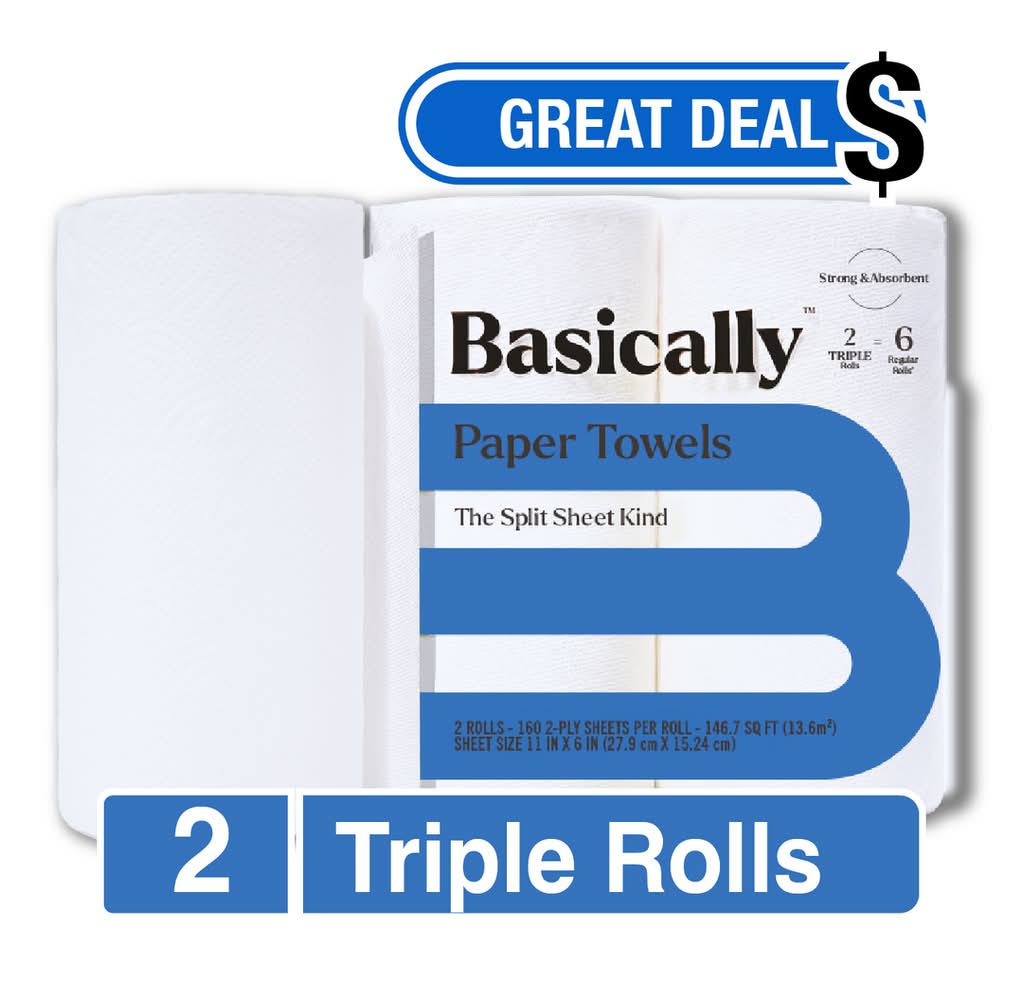 Basically Strong & Absorbent Triple Roll Paper Towel, 11x6 in (2 ct)