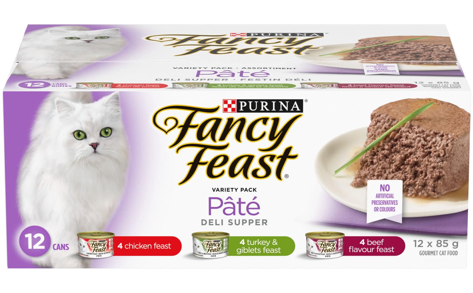 Purina Fancy Feast Pate Deli Supper Gourmet Wet Cat Food Variety pack, Chicken-Turkey Giblets-Beef (12 x 85 g)
