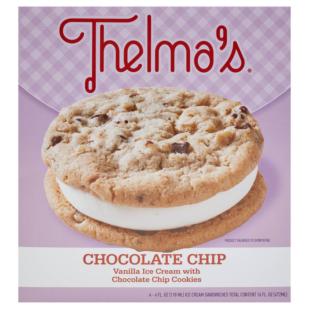 Thelma's Chocolate Chip Cookie Ice Cream Sandwiches, Vanilla (4 fl oz, 4 ct)