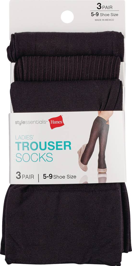 Style Essentials by Hanes Trouser Sock Size 3 Pairs, Size 5-9, Assorted Black