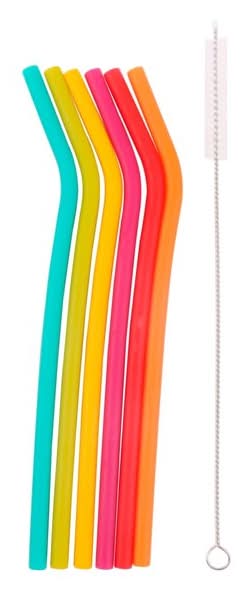 Nutmeg Home Silicone Straws With Cleaning Brush (6 pack)