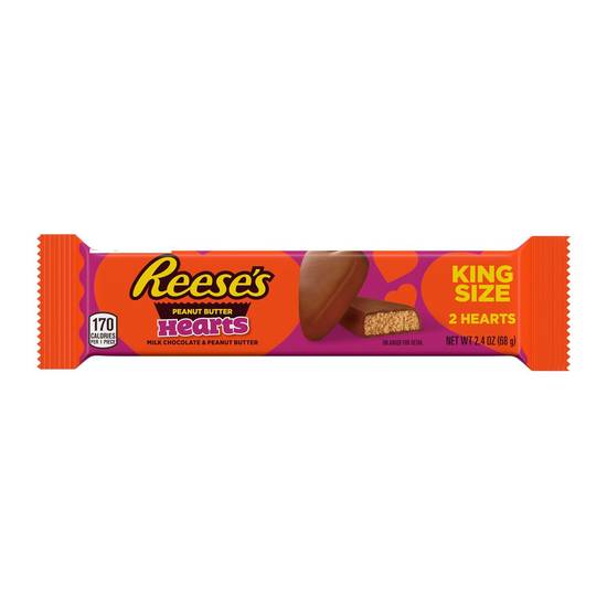 Order REESE'S Milk Chocolate Peanut Butter King Size Hearts Candy, Valentine's Day, 2.4 oz, Pack food online from CVS store, Providence County on bringmethat.com