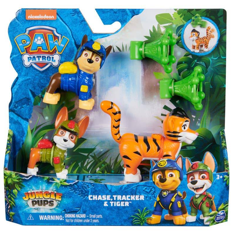 Paw Patrol figuras cachorros jungle pups chase, tracker y tigre