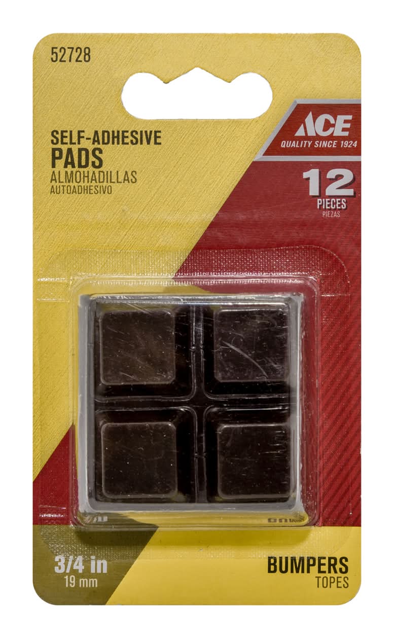 ACE Vinyl Self Adhesive Bumper Pad Brown Square 3/4 In. W X 3/4 In. L 12 Pk