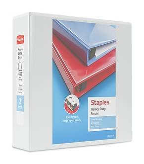 Staples Heavy Duty 3-ring View Binder, 3", White