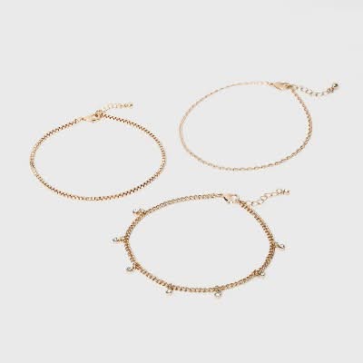 A New Day Gem Drop Anklet Set, Gold