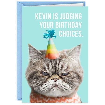 Hallmark Funny Birthday Card Choose Wisely Judging Cat in Party Hat